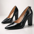 Escarpins vernis effet croco à talon bloc pour femme