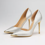 Escarpins en satin doré à bout pointu pour femme