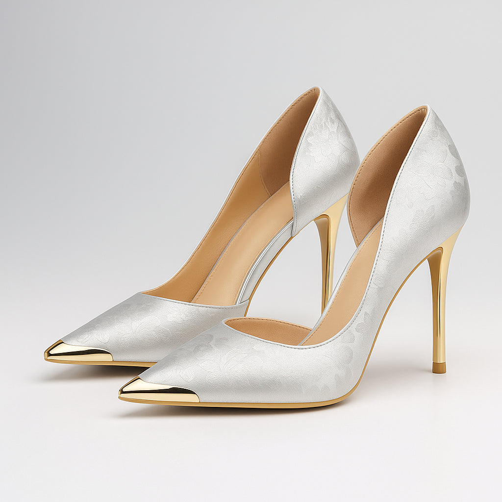 Escarpins en satin doré à bout pointu pour femme