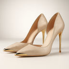 Escarpins en satin doré à bout pointu pour femme