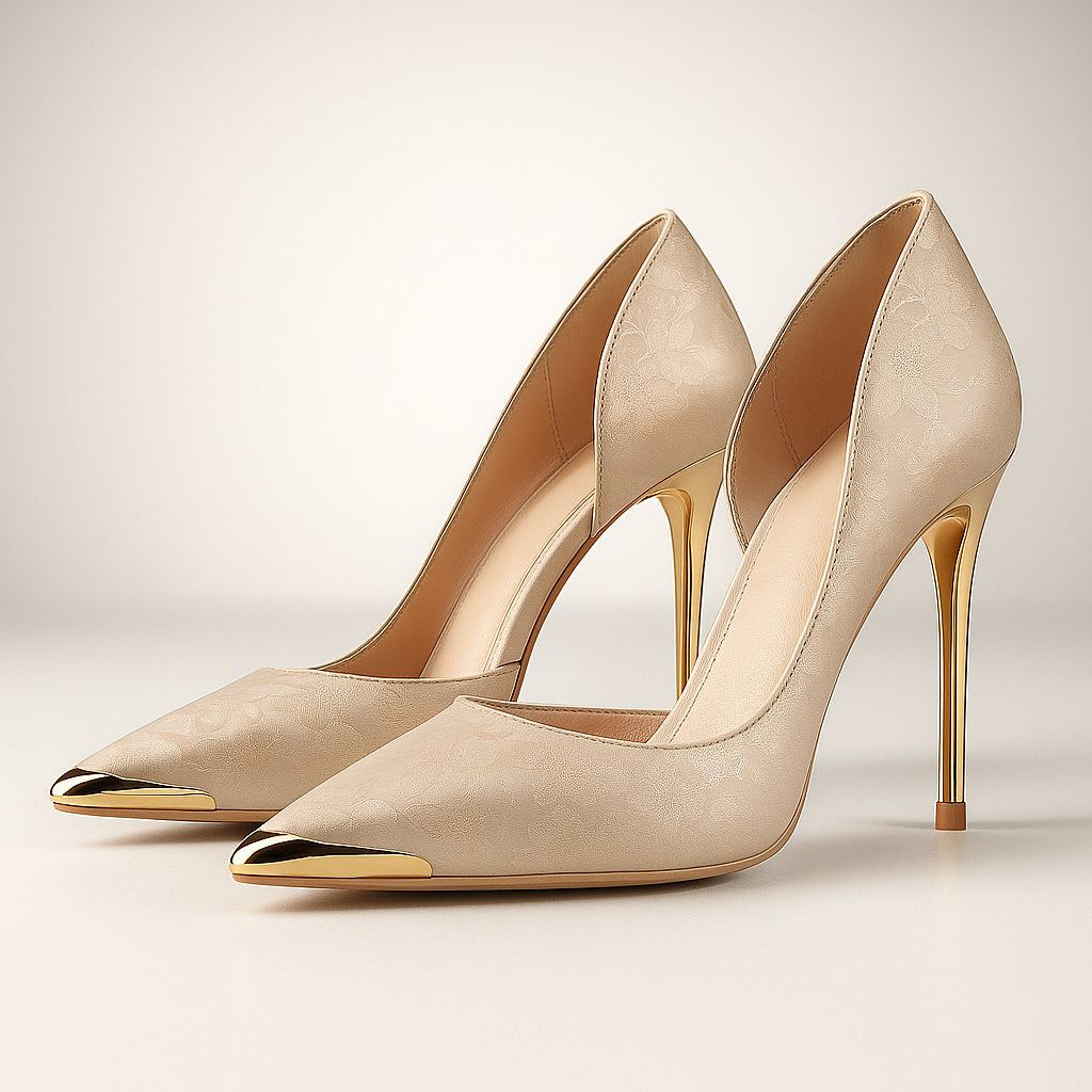 Escarpins en satin doré à bout pointu pour femme
