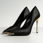 Escarpins en satin doré à bout pointu pour femme
