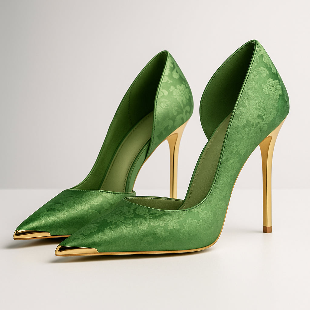 Escarpins en satin doré à bout pointu pour femme