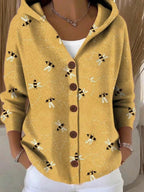 Gilet à capuche boutonné motifs abstraits colorés jaune pour femme