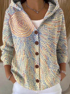 Gilet à capuche boutonné motifs abstraits colorés jaune clair pour femme