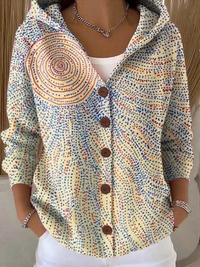Gilet à capuche boutonné motifs abstraits colorés jaune clair pour femme