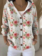 Gilet à capuche boutonné motifs abstraits colorés rose pour femme