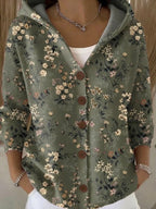 Gilet à capuche boutonné motifs abstraits colorés vert foncé pour femme