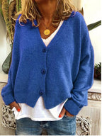 Gilet boutonné col V décontracté bleu pour femme