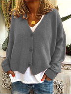 Gilet boutonné col V décontracté gris pour femme