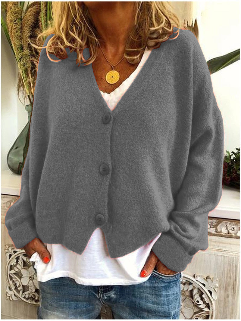 Gilet boutonné col V décontracté gris pour femme