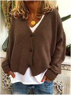Gilet boutonné col V décontracté marron pour femme