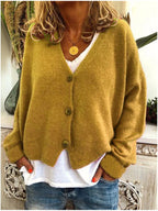 Gilet boutonné col V décontracté moutarde jaune pour femme