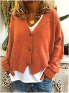 Gilet boutonné col V décontracté orange pour femme