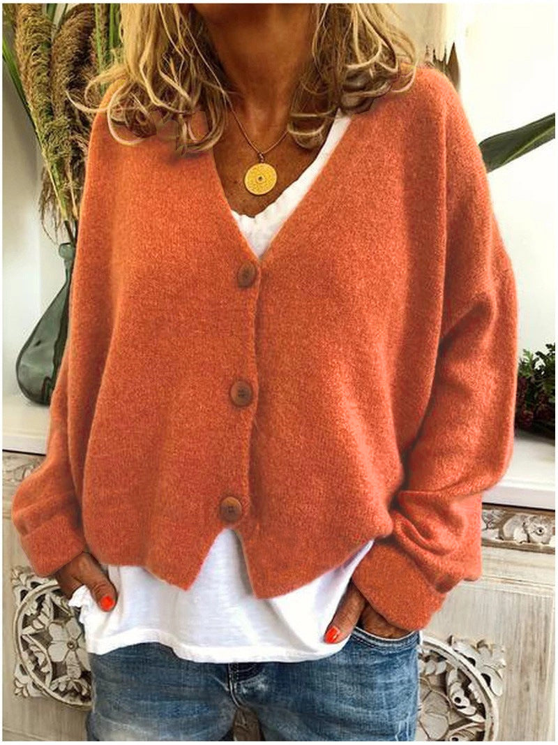 Gilet boutonné col V décontracté orange pour femme