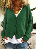 Gilet boutonné col V décontracté vert pour femme