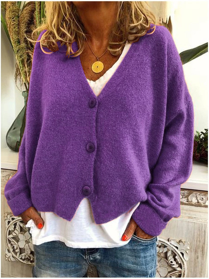 Gilet boutonné col V décontracté violet pour femme
