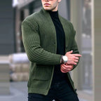 Gilet col châle poches plaquées vert militaire pour homme