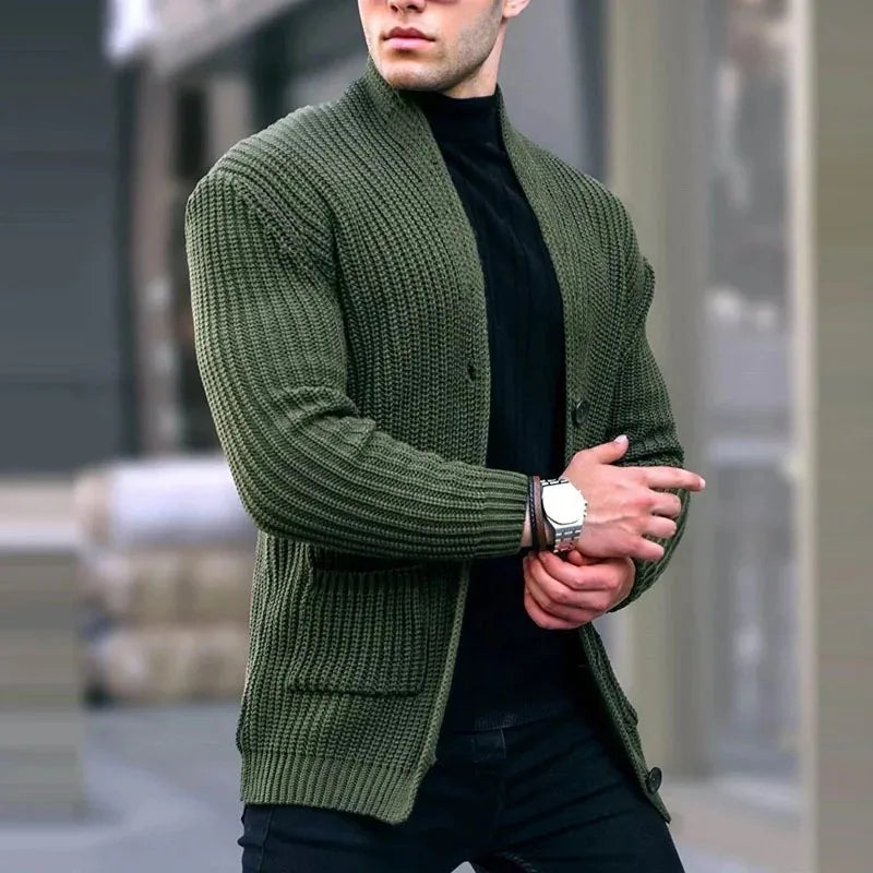 Gilet col châle poches plaquées vert militaire pour homme