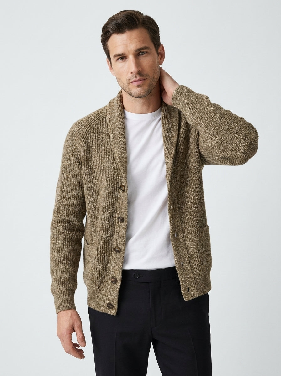 Gilet col châle côtelé boutonné beige pour homme