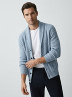 Gilet col châle côtelé boutonné bleu clair pour homme