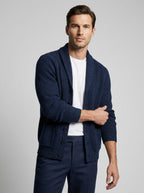 Gilet col châle côtelé boutonné bleu marine pour homme