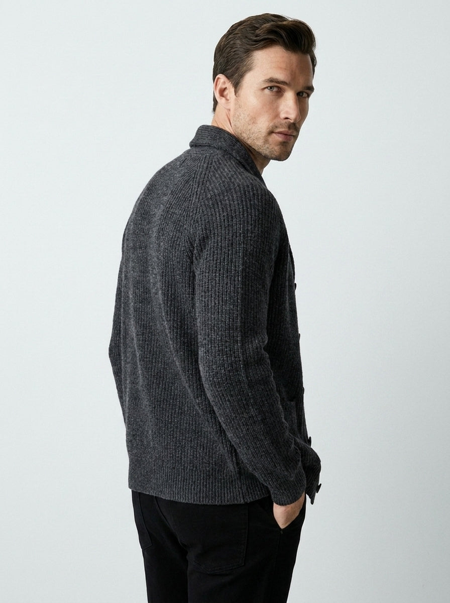 Gilet col châle côtelé boutonné pour homme
