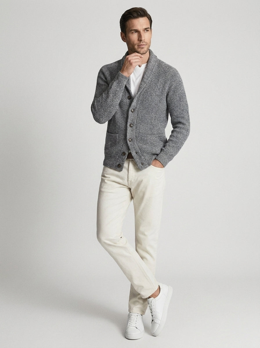 Gilet col châle côtelé boutonné pour homme – vue 2