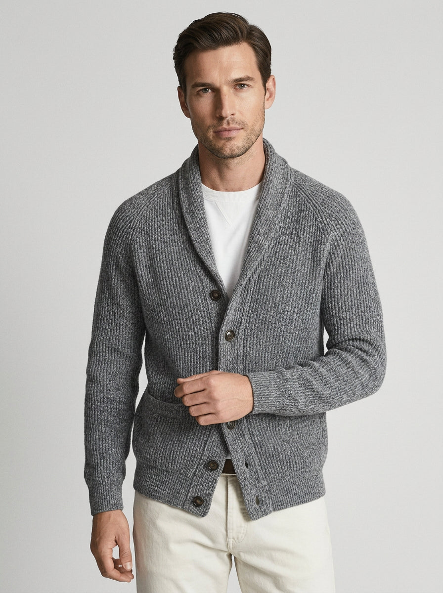 Gilet col châle côtelé boutonné gris pour homme