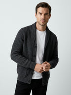 Gilet col châle côtelé boutonné noir pour homme