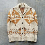 Gilet col châle motif géométrique boutonné beige pour homme