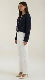Gilet court côtelé boutons dorés pour femme