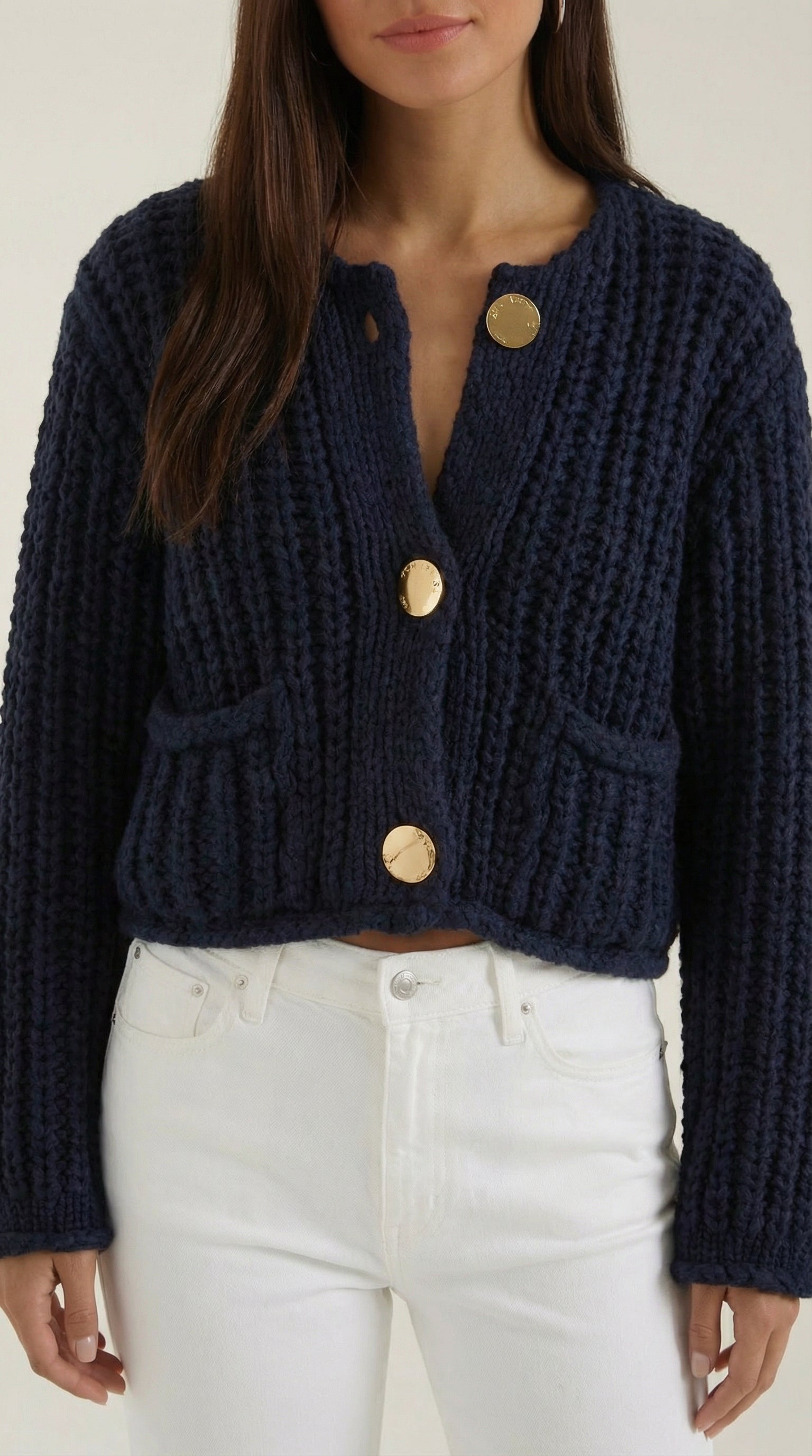 Gilet court côtelé boutons dorés pour femme – vue 3