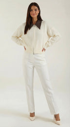 Gilet court zippé col contrasté blanc pour femme