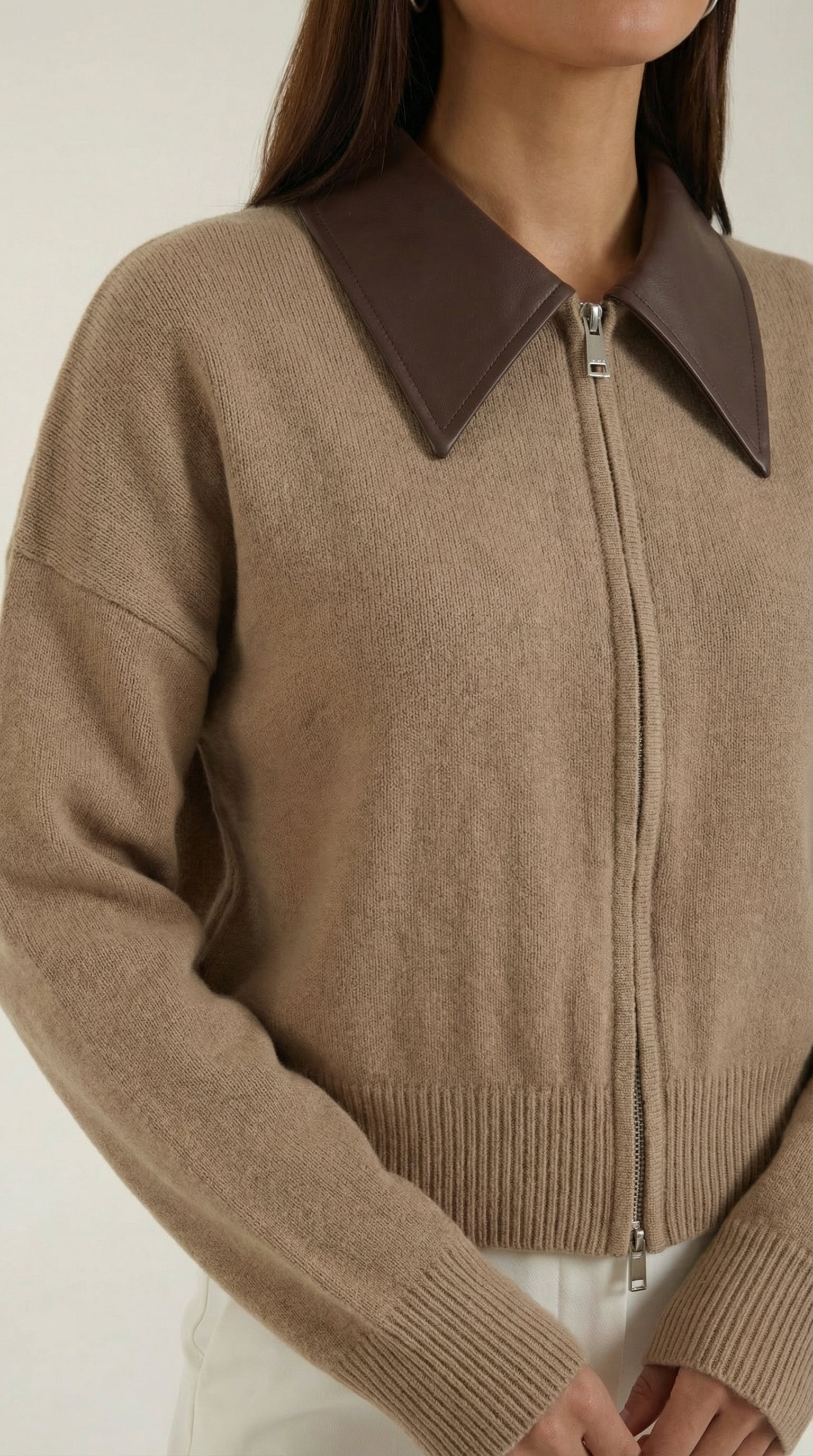 Gilet court zippé col contrasté pour femme – vue 2