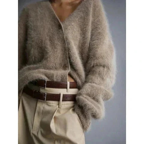 Gilet doux col V oversize à boutons pour femme