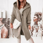 Gilet long à capuche avec fermeture boutonnée beige pour femme