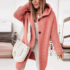 Gilet long à capuche avec fermeture boutonnée pour femme