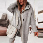 Gilet long à capuche avec fermeture boutonnée gris pour femme