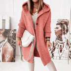 Gilet long à capuche avec fermeture boutonnée rouge pour femme