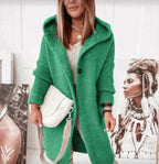 Gilet long à capuche avec fermeture boutonnée vert pour femme