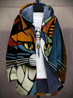 Gilet long à capuche imprimé multicolore zippé cat pour homme