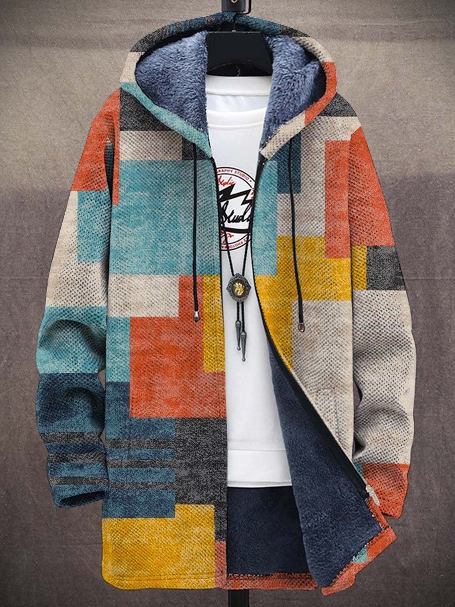 Gilet long à capuche imprimé multicolore zippé multicolore pour homme