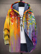 Gilet long à capuche imprimé multicolore zippé rainbow pour homme