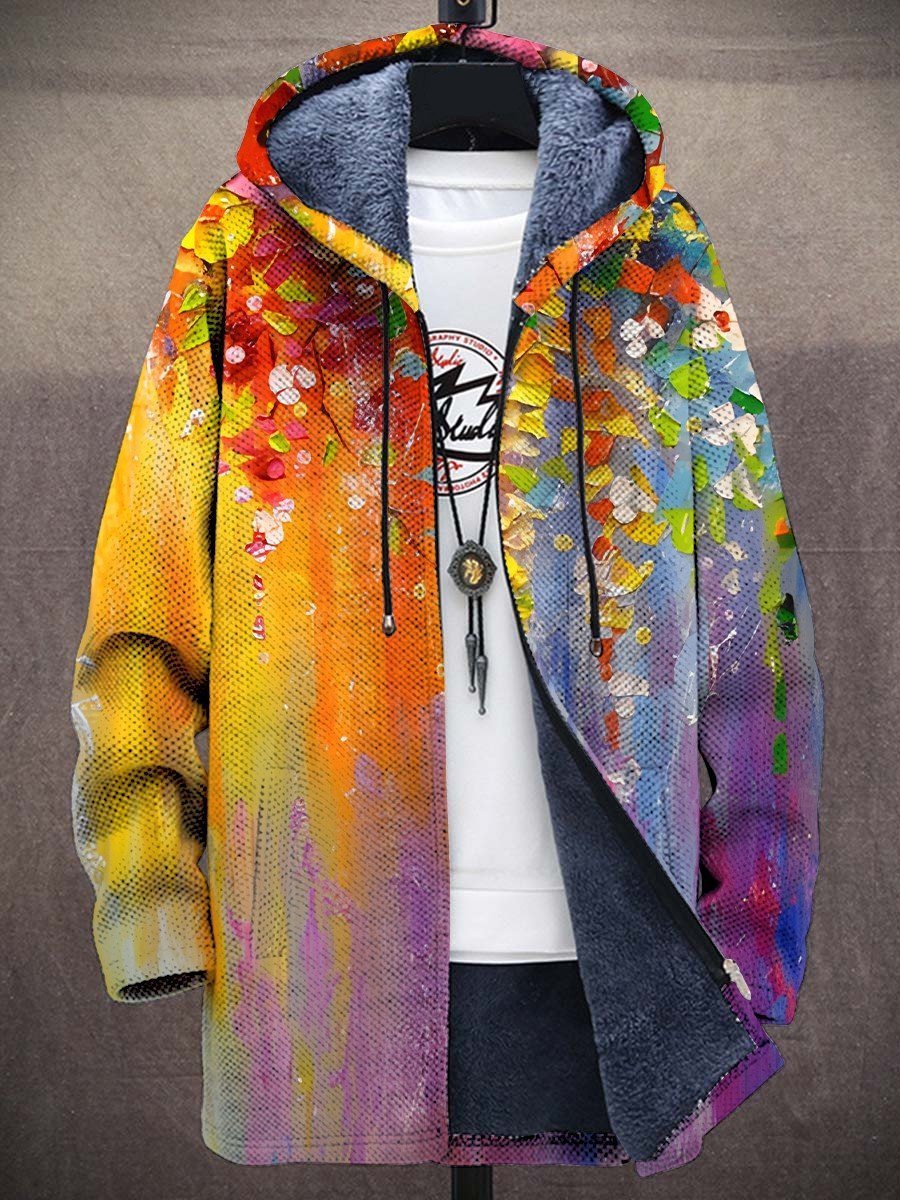 Gilet long à capuche imprimé multicolore zippé rainbow pour homme