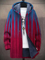 Gilet long à capuche imprimé multicolore zippé rouge pour homme