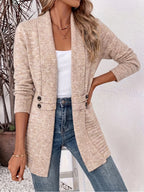 Gilet long côtelé avec boutons beige pour femme
