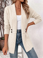 Gilet long côtelé avec boutons blanc crème pour femme