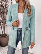 Gilet long côtelé avec boutons vert d'eau pour femme