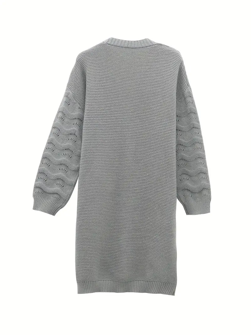 Gilet long ouvert à manches torsadées pour femme – vue 2